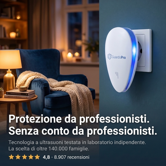 GuardoPro | Repellente a ultrasuoni da presa – Contro oltre 14 tipi di parassiti, senza veleno